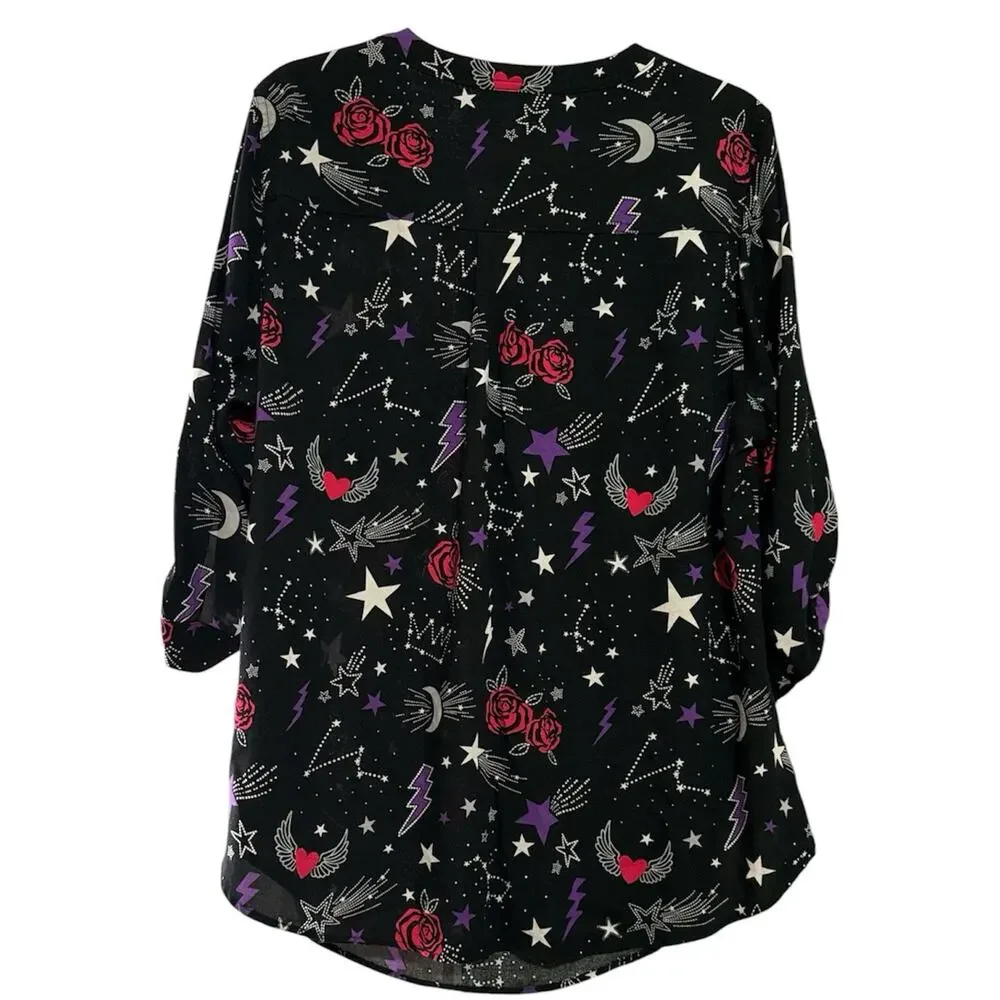 Torrid Harper Challis 3/4 Sleeve Blouse Queen Celestial Black Size 1x 14-16 - Picture 8 of 8